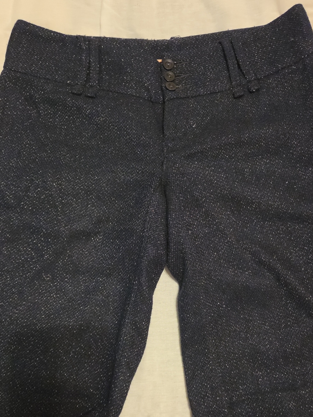 Vintage Free People Metallic Sparkle Tweed Trousers Navy Blue Size 4